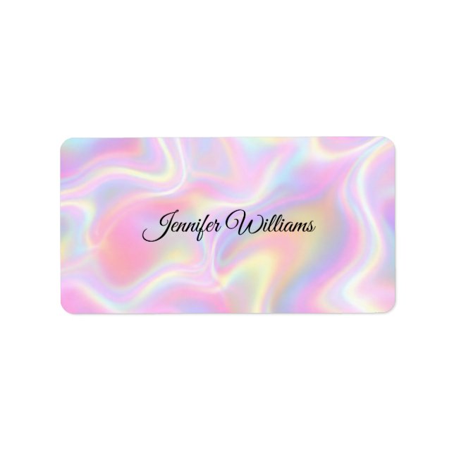 Girly Vibrant Pastel Holographic Swirl Design      Label (Front)