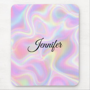 Girly Vibrant Pastel Holographic Swirl Design      Mouse Pad