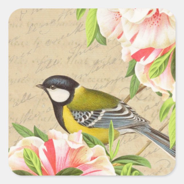Girly vintage bird and flower sticker (Front)