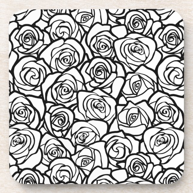Girly Vintage black and white roses Coaster (Front)
