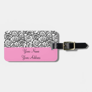 Girly Vintage black and white roses Luggage Tag