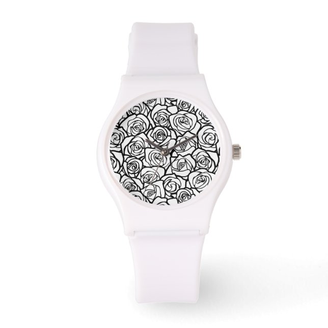 Girly Vintage black and white roses Watch (Front)