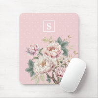 Girly Vintage Blush Cream Peony Floral Monogram