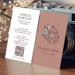 Girly Vintage Floral Camera Photographer Business Business Card