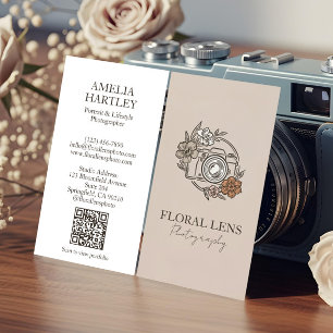 Girly Vintage Floral Camera Photographer Business Card