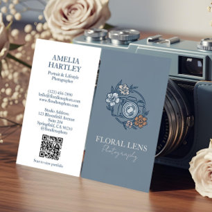 Girly Vintage Floral Camera Photographer Business Card