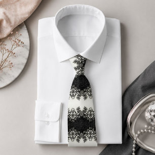Girly vintage glamour black white Floral Pattern Tie