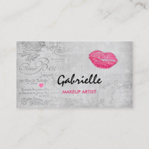 Girly Vintage Grunge Pink Lips Kiss Makeup Artist Business Card