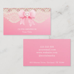Girly Vintage Pink Floral  Roses Ribbon And Lace Business Card