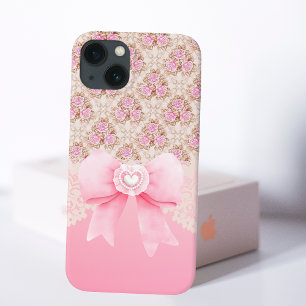 Girly Vintage Pink Floral  Roses Ribbon And Lace Case-Mate iPhone 14 Case