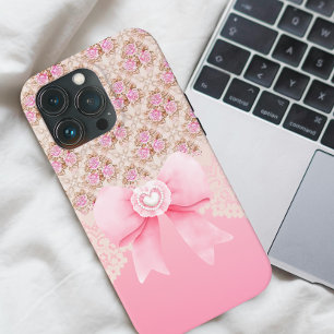 Girly Vintage Pink Floral Seamless Pattern Roses iPhone 13 Pro Max Case