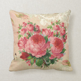 Girly Vintage Rose Heart Collage Cushion