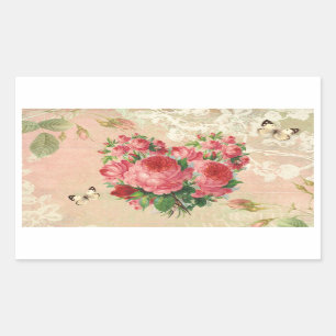 Girly Vintage Rose Heart Collage Rectangular Sticker