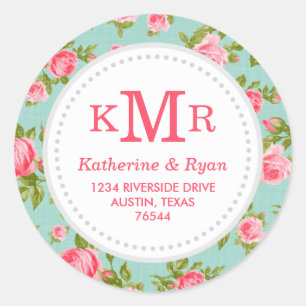 Girly Vintage Roses Floral Monogram Address Labels