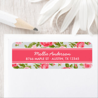 Girly Vintage Roses Floral Print Return Address