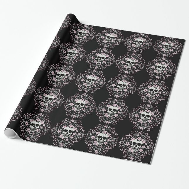 Girly Vintage Skull Wrapping Paper (Unrolled)