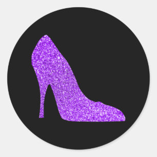Girly Violet Glitter High Heel Black Classic Round Sticker