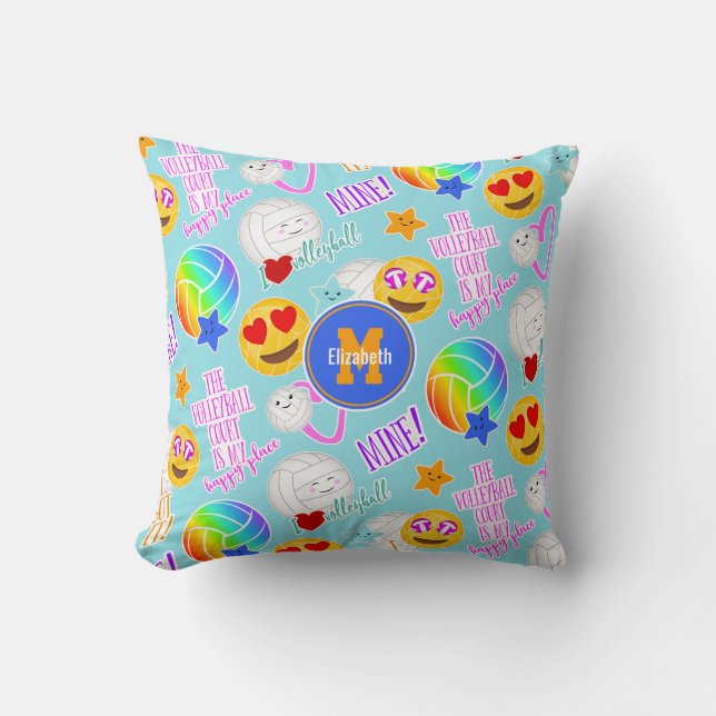 girly volleyball happy kawaii emoji stickers cushion (Front)