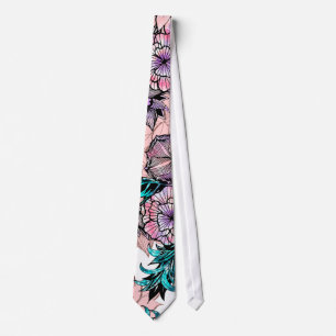 Girly Watercolor and Rose Gold Floral Illustration Tie