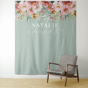 Girly watercolor floral 30th birthday  chic tapest tapestry