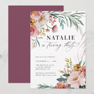 Girly watercolor floral 30th birthday pink blue