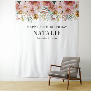 Girly watercolor floral 30th birthday pink chic tapestry