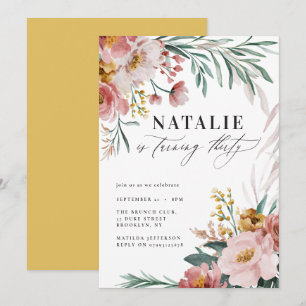 Girly watercolor floral 30th birthday pink mustard