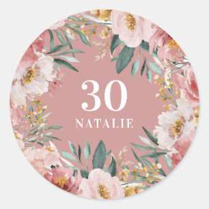Girly watercolor floral birthday pink chic classic round sticker