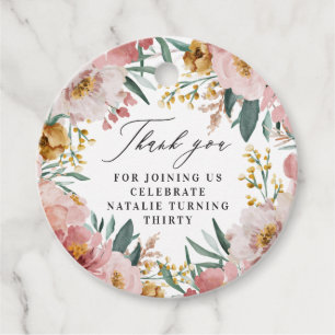 Girly watercolor floral birthday pink chic favour tags