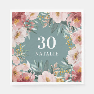 Girly watercolor floral birthday pink chic napkin