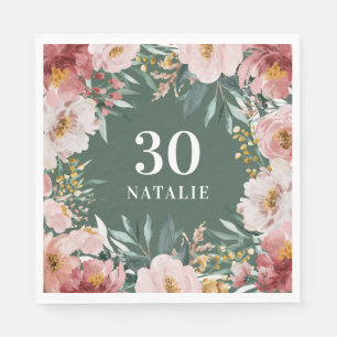 Girly watercolor floral birthday pink chic napkin