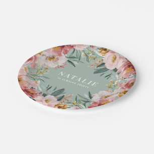 Girly watercolor floral birthday pink chic paper plate