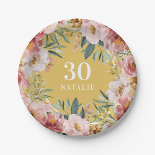 Girly watercolor floral birthday pink chic paper plate