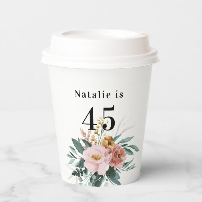Girly watercolor floral editable age birthday paper cups (Front)