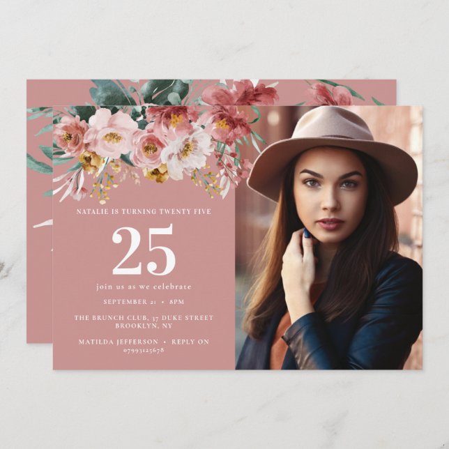 Girly watercolor floral editable age photo (Front/Back)