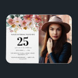 Girly watercolor floral editable age photo magnet<br><div class="desc">Girly watercolor floral birthday pink chic party design. edit the age to suit your occasion.
Beautiful elegant modern party theme.</div>