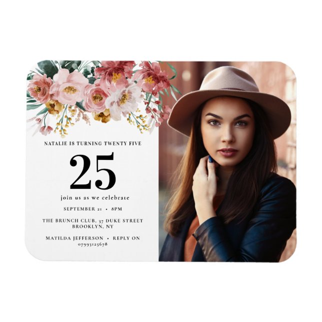 Girly watercolor floral editable age photo magnet (Horizontal)