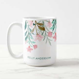Girly Watercolor Floral Pattern Monogrammed Coffee Mug