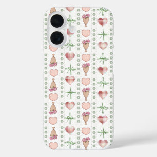 Girly watercolor hearts and floral White Pink iPhone 16 Case