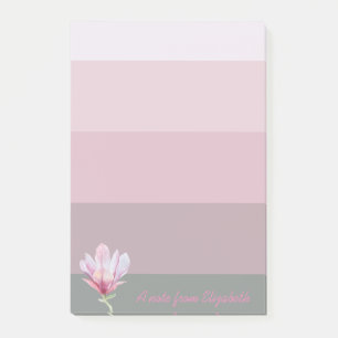 Girly Watercolor Magnolia on Stripes-Personalised Post-it Notes