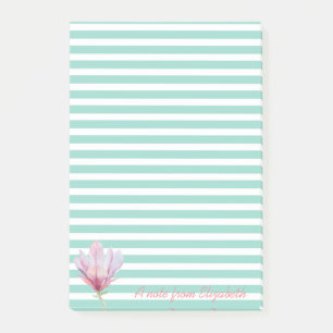 Girly Watercolor Magnolia on Stripes-Personalised Post-it Notes