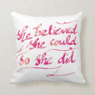 Girly Watercolor Pink She Did Script Typography Cushion