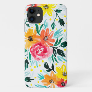 Girly Watercolor Pink Yellow Flowers Illustration Case-Mate iPhone Case