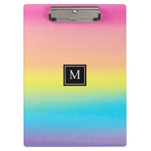 Girly Watercolor Rainbow Monogram School Clipboard