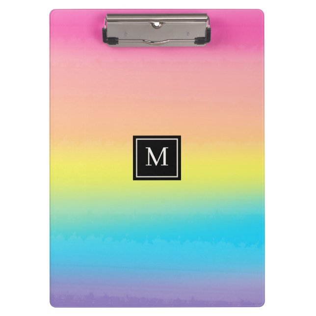 Girly Watercolor Rainbow Monogram School Clipboard (Front)