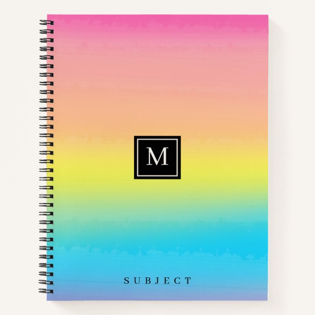 Girly Watercolor Rainbow Monogram School Notebook (Front)