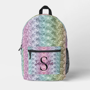 Girly Watercolor Rainbow Pattern Monogram Printed Backpack