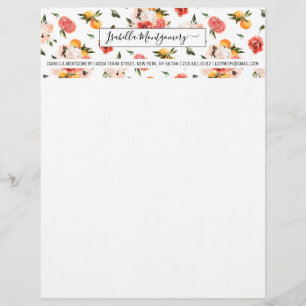 Girly Watercolor Tangerine Citrus Boho   Monogram Custom Letterhead