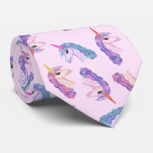 Girly Watercolor Unicorns Pattern in Pink Purple Tie