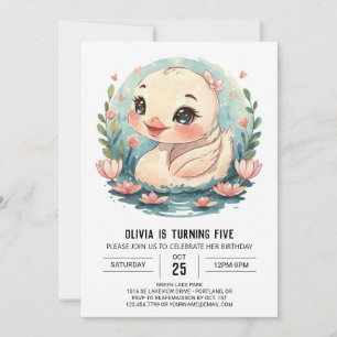 Girly Whimsical Swan Bird Birthday Invitation